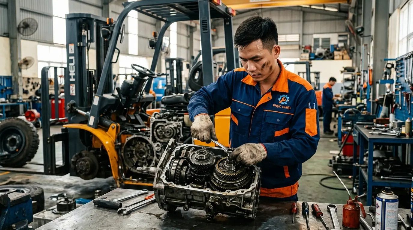 hình ảnh sửa hộp số xe nâng