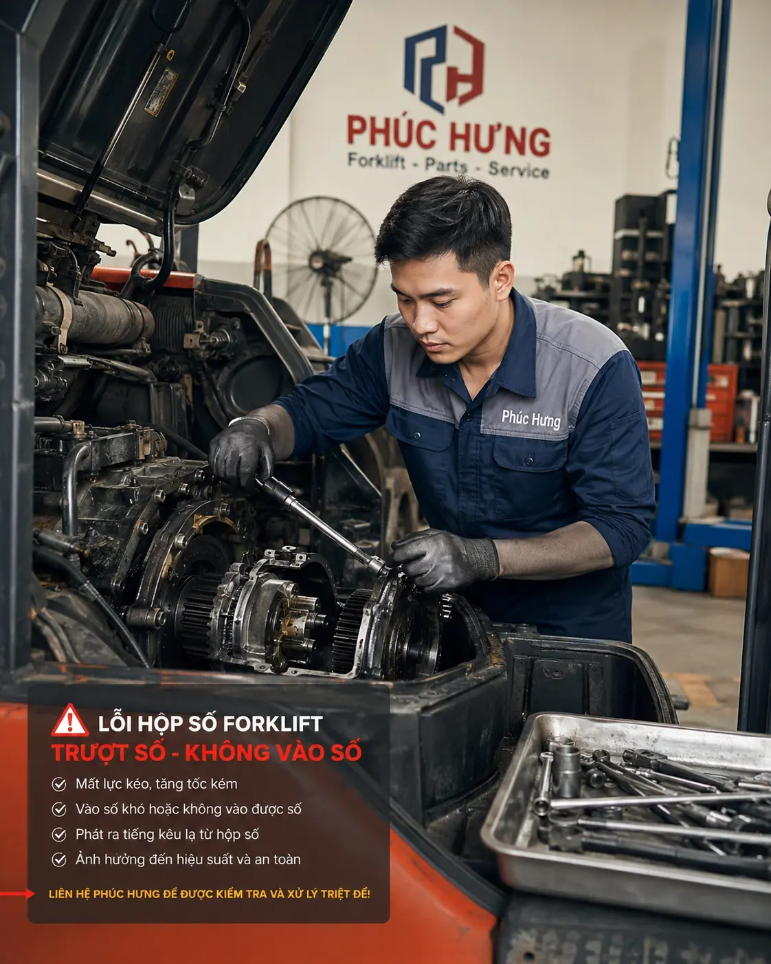 sửa hộp số xe nâng thực tế