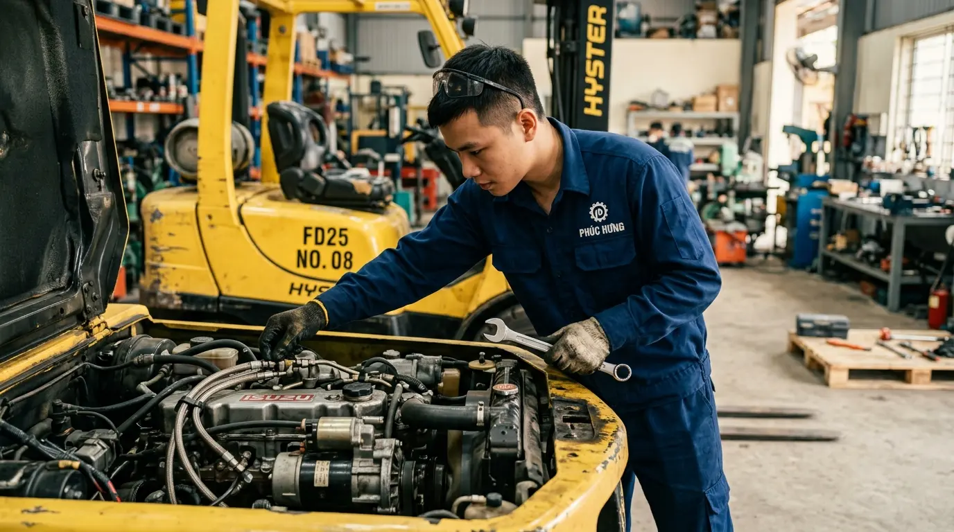 sửa xe nâng dầu thực tế